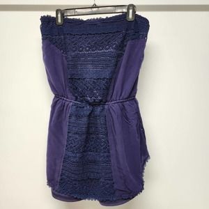 Solitaire Swim Blue strapless dress/cover-up lace accents Size L Great Shape!